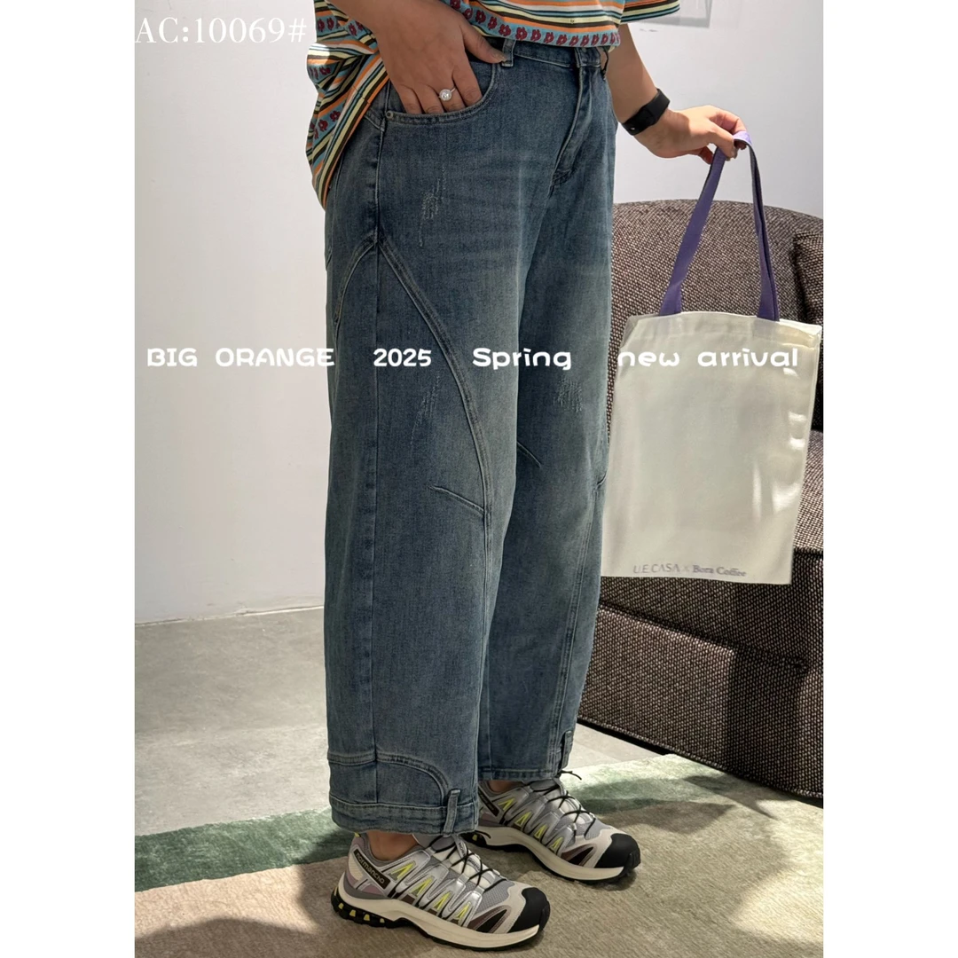 大橘子大码春季新款牛仔裤时尚舒适百搭潮流胖妹妹必备裤子10069
