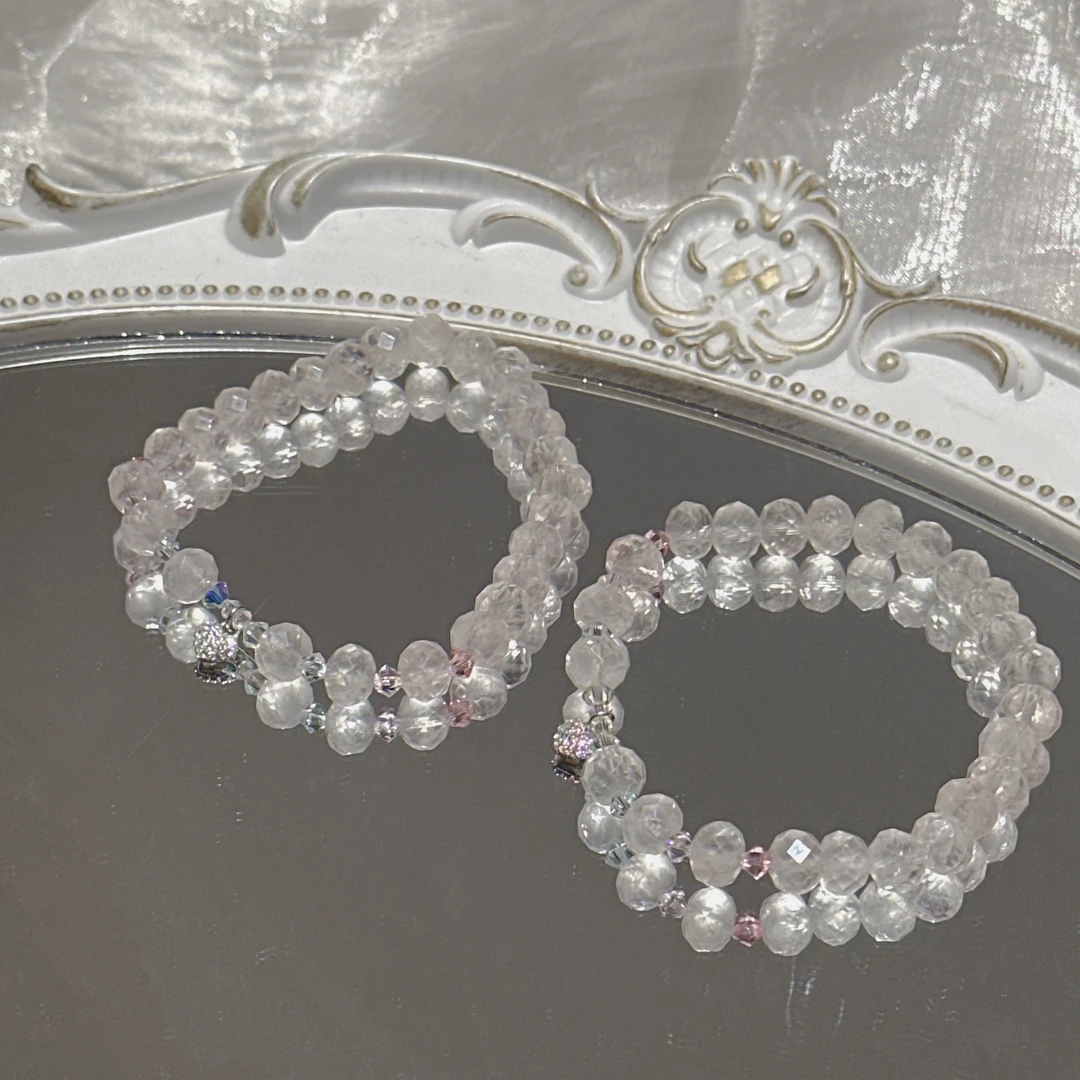 SG2113-［满锆小心心］切面粉水晶锆石公主手串均有瑕色差多样发