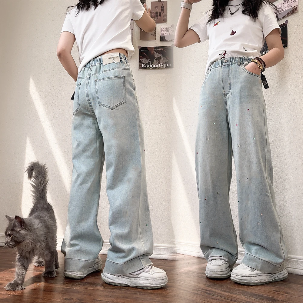 女童春夏裤子2025新款女大童修身直筒裤儿童高腰显瘦牛仔裤潮