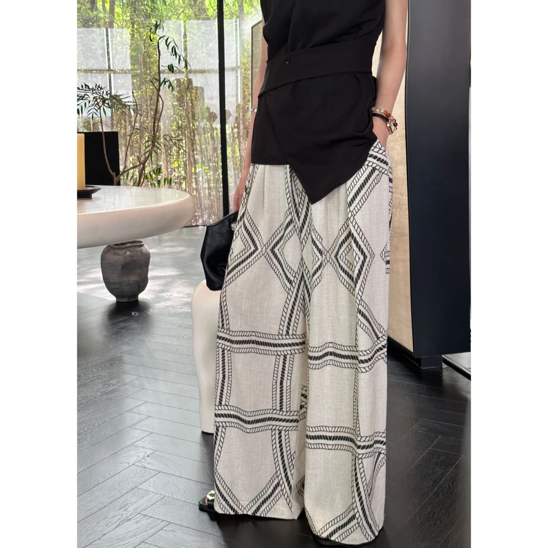 【DAZIQI】时尚设计感休闲高腰显瘦宽松垂感阔腿裤QB0325504