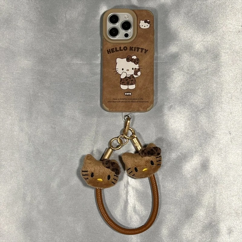 适用卡通棕皮凯蒂猫苹果17皮纹手机壳华为oppo秋冬vivo小米15创意