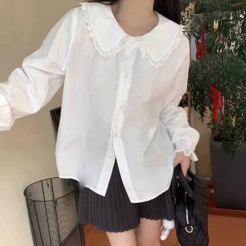 【上新 菜菜家】2025新款百搭减龄花边领衬衣大码女装CCC11725