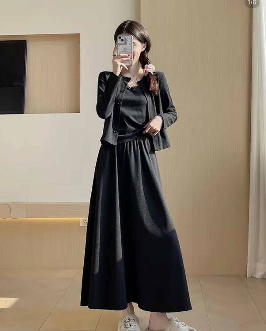 【现货+运费险】三件套开衫+吊带+半身裙春季新款套装裙女高级感韩