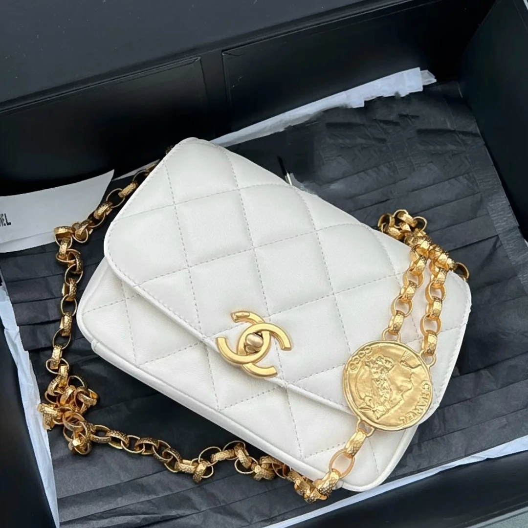 95新 Chanel/香奈儿 艾瑟尔奢品/白金复古金币大mini/2052