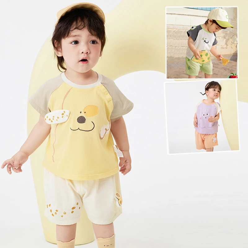 时尚童装2025婴儿夏季套装男女小宝宝短袖上衣短裤纯棉外穿两件套