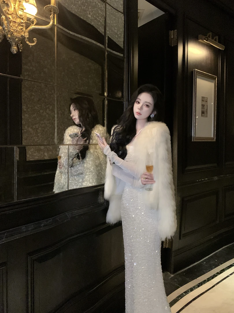 【雅乔定制】月夜银霜 进口芬兰白貉毛皮草外套女秋冬DYLL-25106583