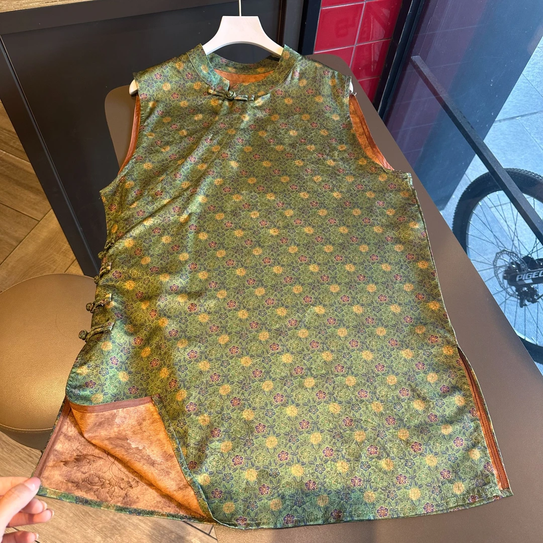 【小花 奥黛】中式气质显瘦立领斜襟提花手工扣中长款上衣LYY