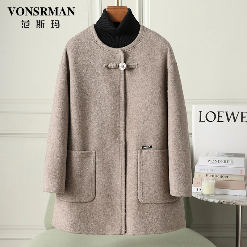 国风盘扣毛呢外套女2025秋冬新款时尚宽松百搭气质中长款休闲大衣
