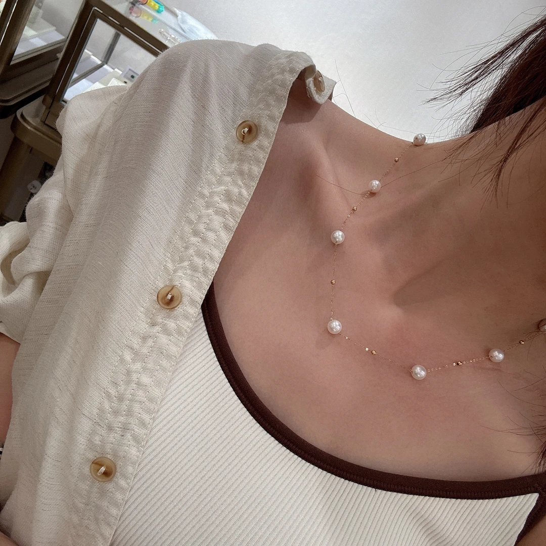 18k 6.5-7mmAkoya满天星项链 精致锁骨链 48小时鉴赏期