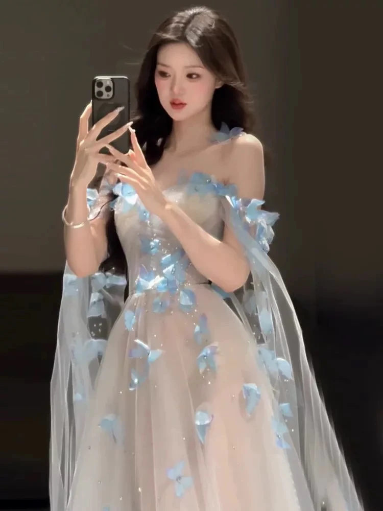 法式晚礼服女蓝色超仙2025新款高级感主持生日订婚毕业艺考成人礼