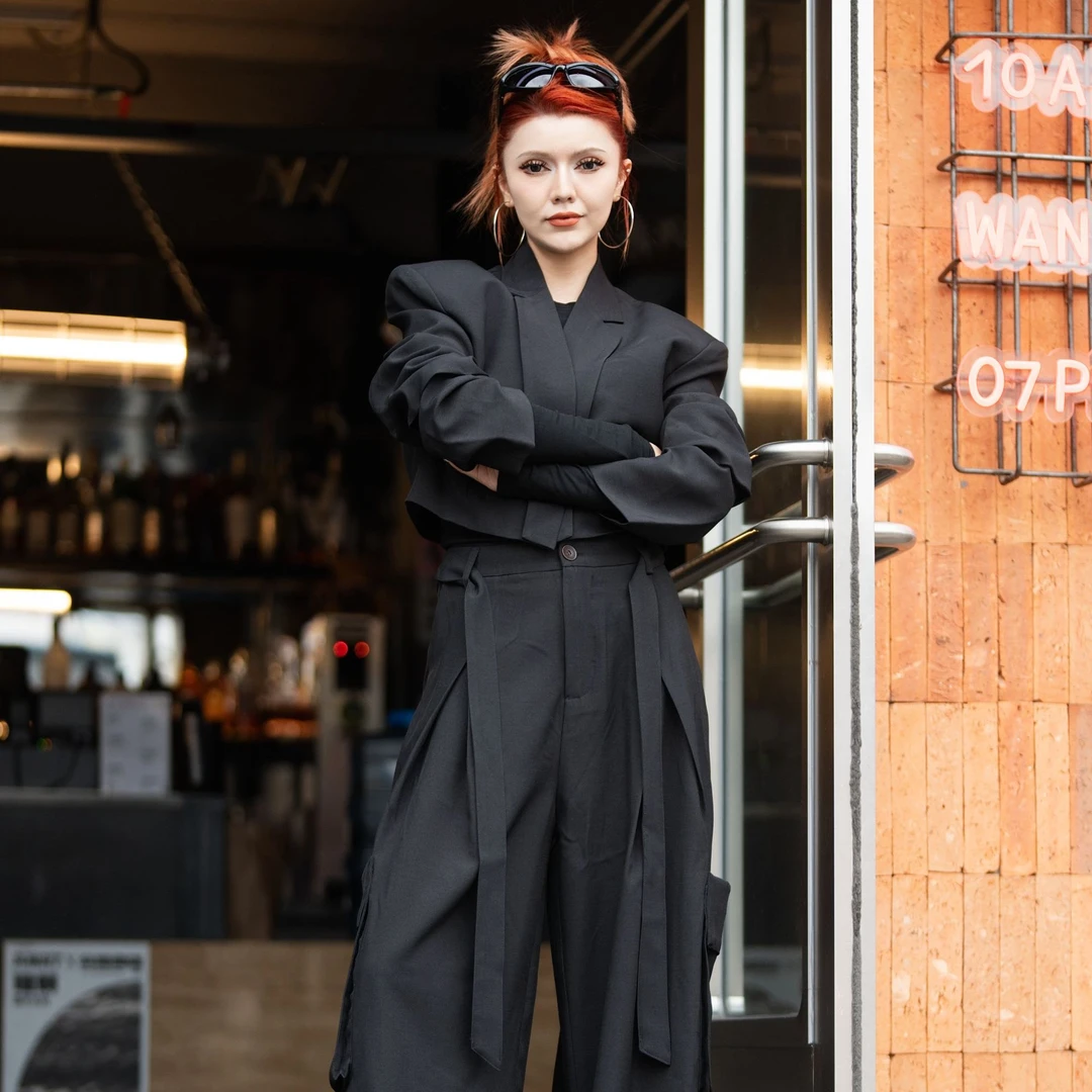 KMDIL秋季新款时尚百搭显瘦酷帅气质宽松休闲套装104