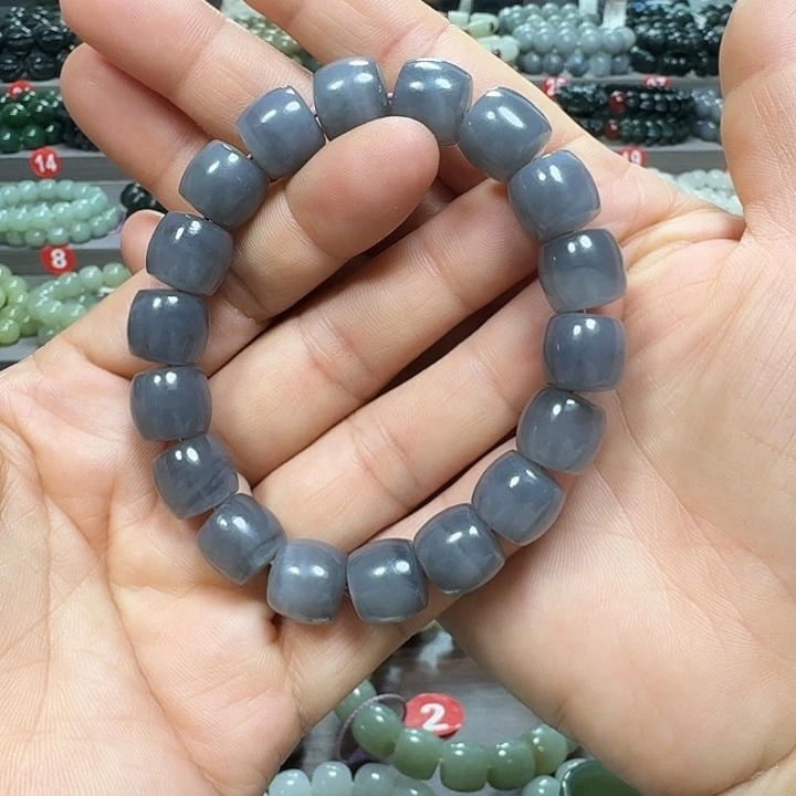 未镶嵌手链和田玉烟紫色青海直切卡12