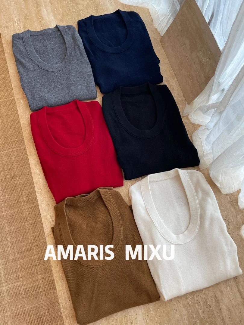 AMARIS MIXU「超绝U领」100绵羊毛～秋冬极简修身套头针织打底毛衣