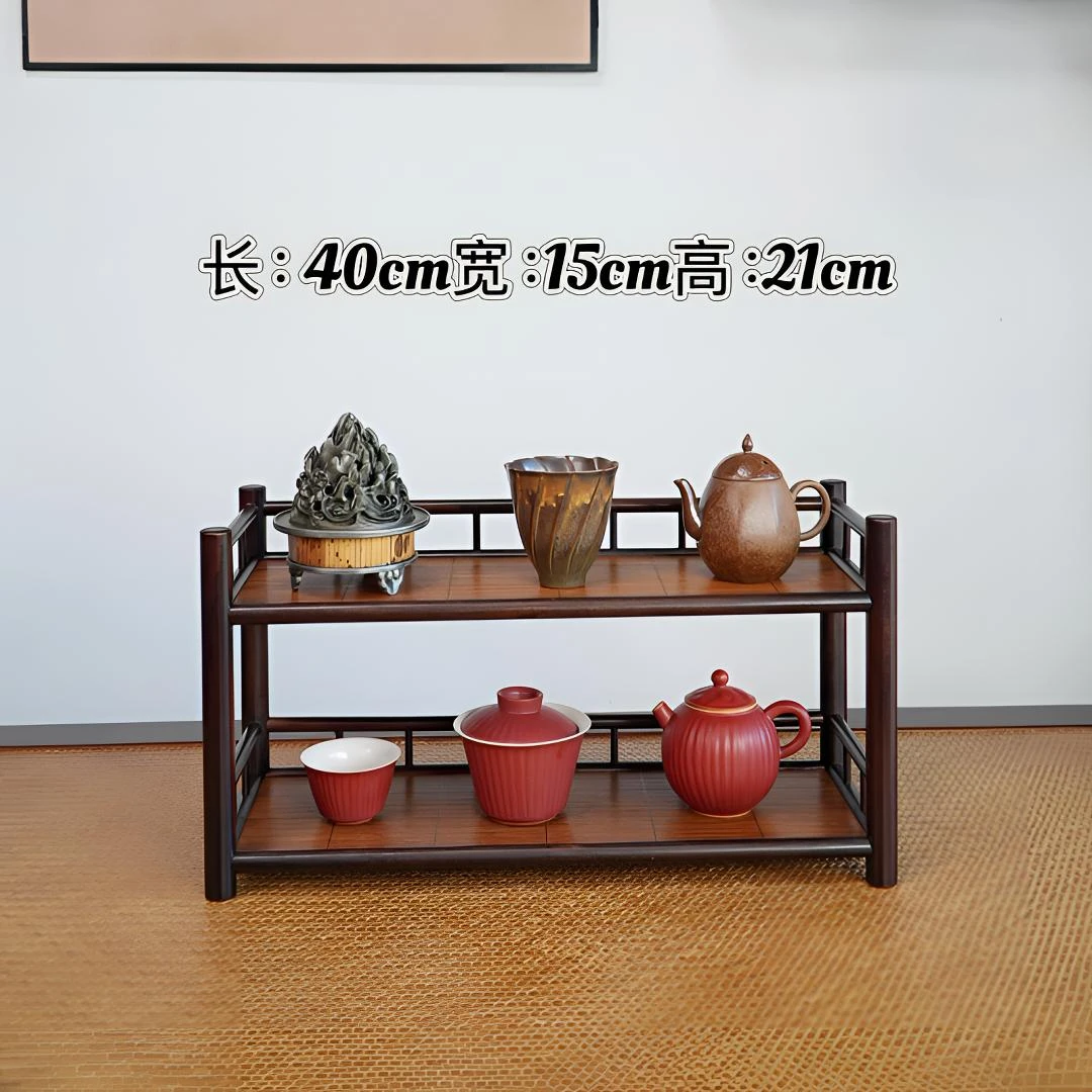 【清欢】两层竹丝楠竹茶架博古架杯架壶架置物架收纳架桌面整理落苏