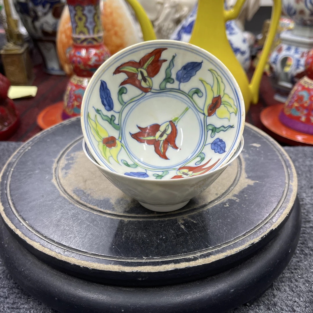 手绘姹紫花卉斗笠口杯主人杯压手杯