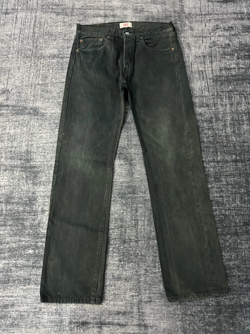 VintageLevis501水洗复古直筒修身男士黑色牛仔裤 W84/L107
