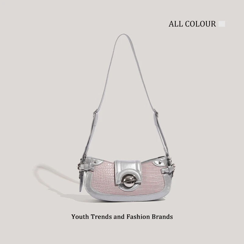 今年流行包潮牌小众包包拼接撞色字母腋下包时尚斜挎包