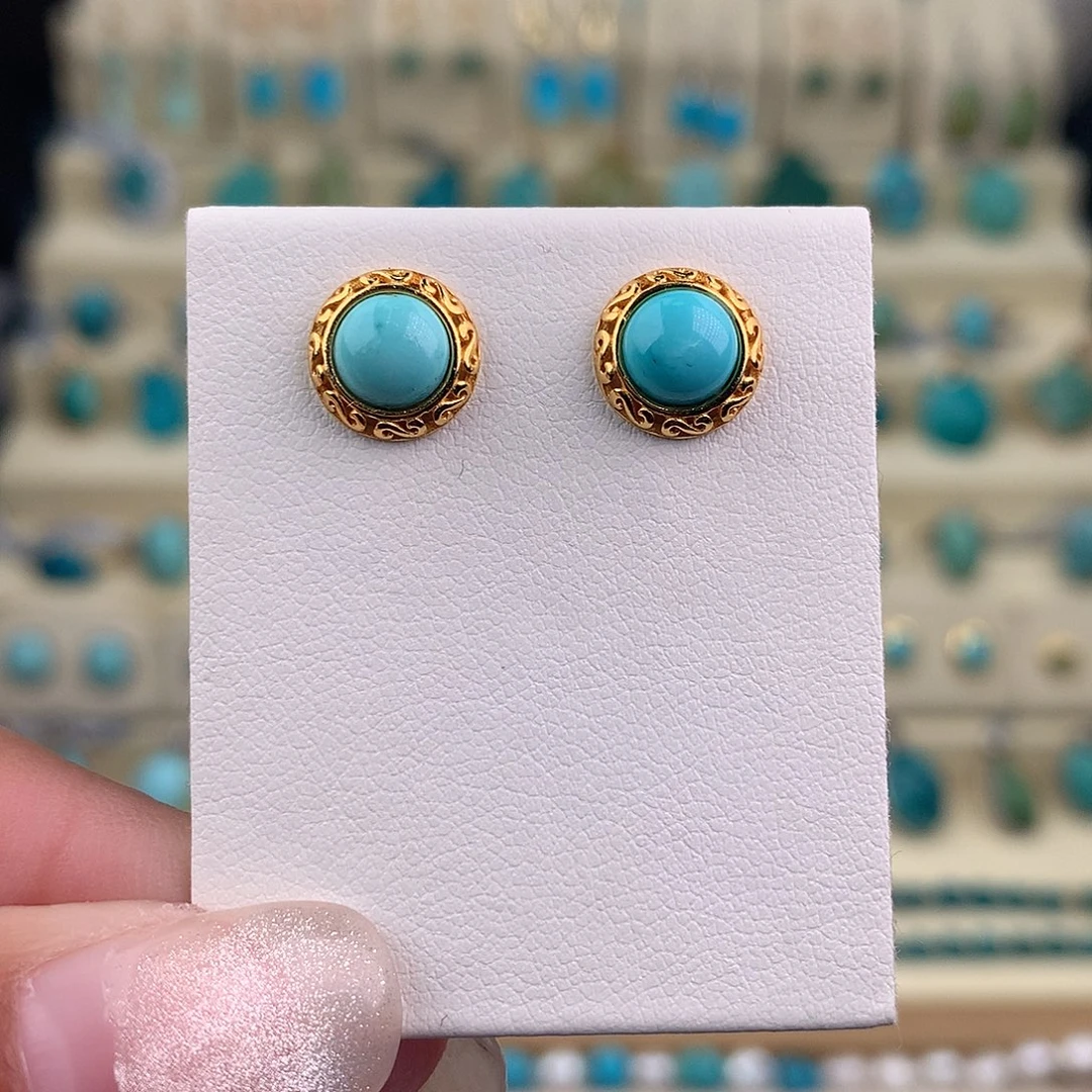 绿松石银S925镶嵌耳饰