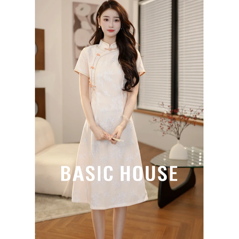Basic House/百家好新中式暗纹提花连衣裙2025夏新款B1195B5S062