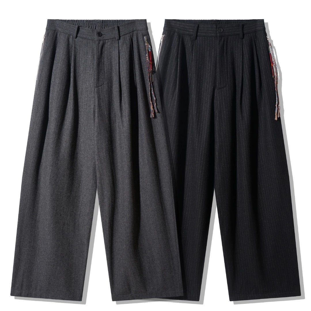 羊毛 直筒西裤 手编绳点缀设计 休闲直筒长裤 6802