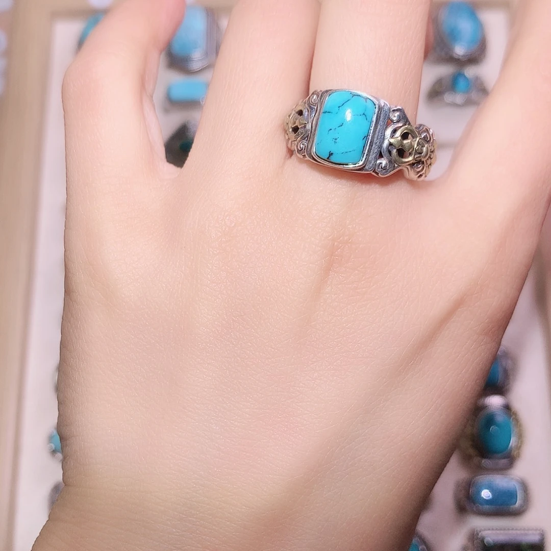 绿松石银S925镶嵌戒指