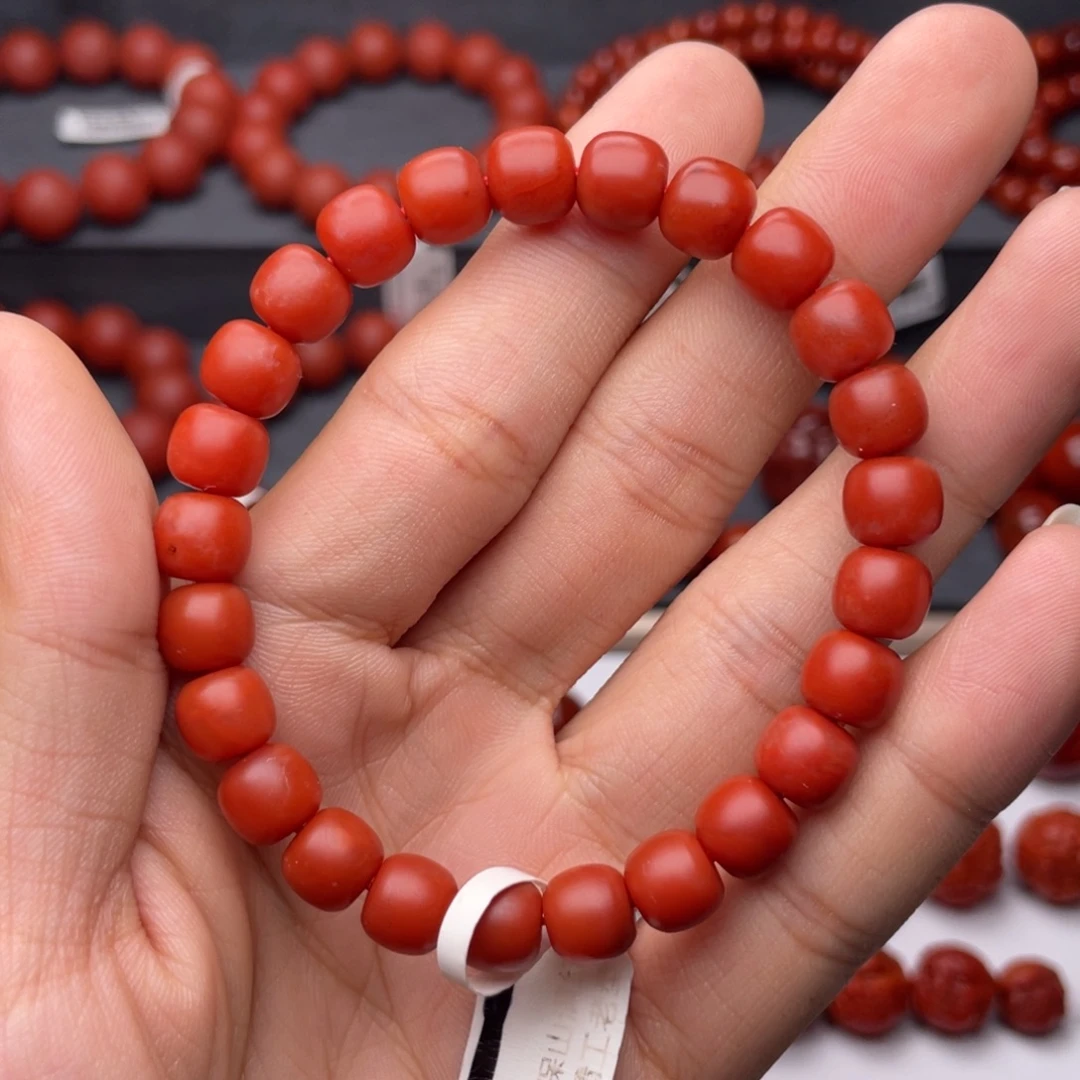 南红玛瑙未镶嵌手串H8mm顶品收藏保山满红满肉锦红精工老型