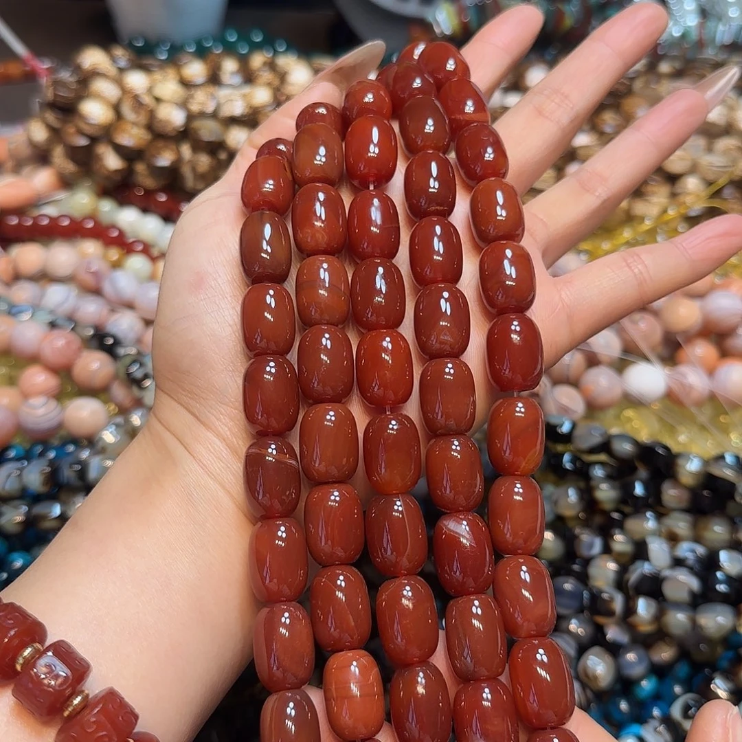 玛瑙/玉髓未镶嵌珠宝半成品红玛瑙桶一条13✖️18mm