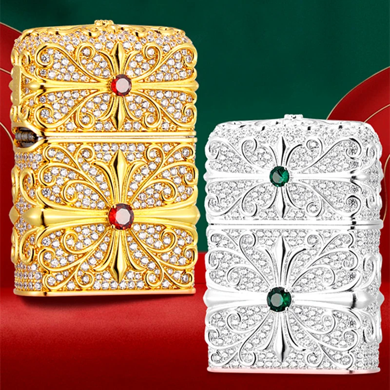 ZIPPO/之宝打火机正品十字花满钻金色高档男士奢华礼物DYJ1