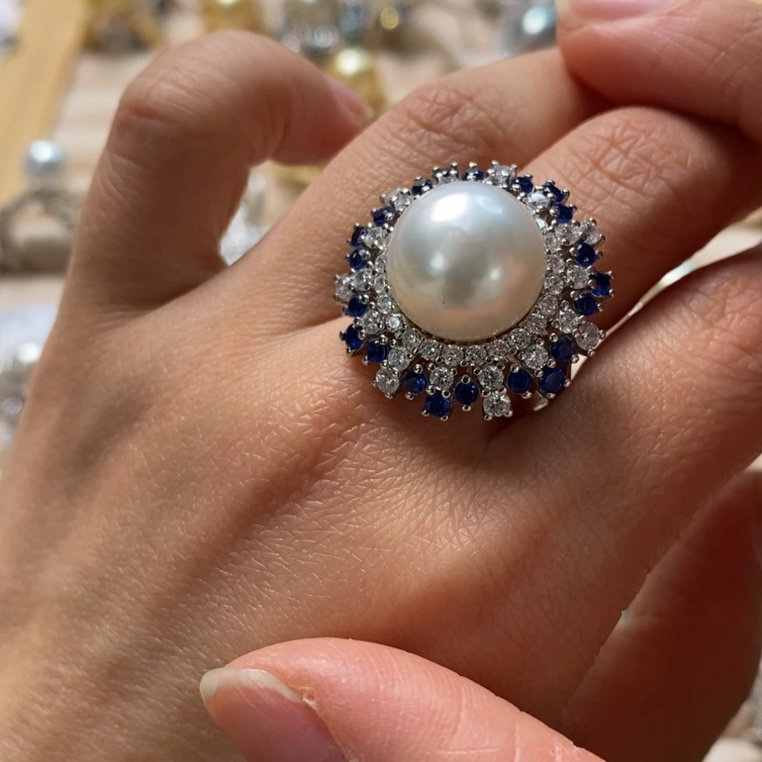 海水珍珠戒指银S925镶嵌