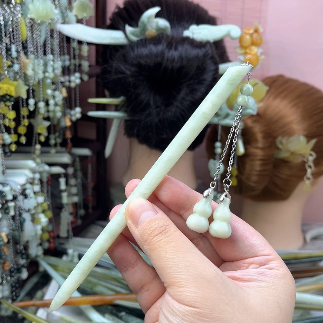 蛇纹石玉发饰未镶嵌长度17.5厘米左右