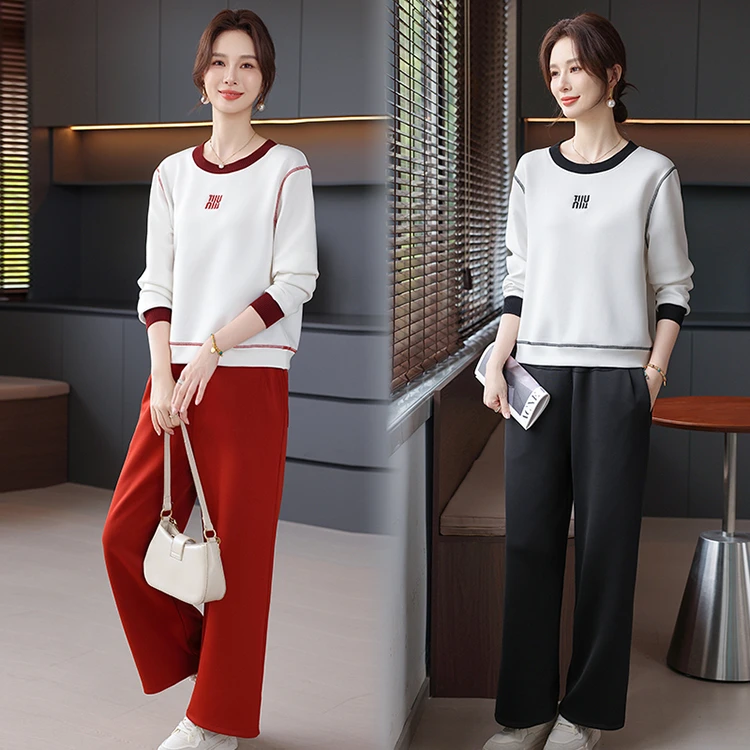 年轻妈妈秋装运动服套装2025新款中老年春秋长袖T恤衫休闲卫衣女