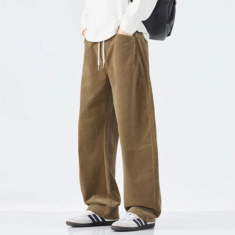 法国Cebrodz新款纯棉灯芯绒休闲弯刀裤男美式潮流宽松直筒阔腿裤