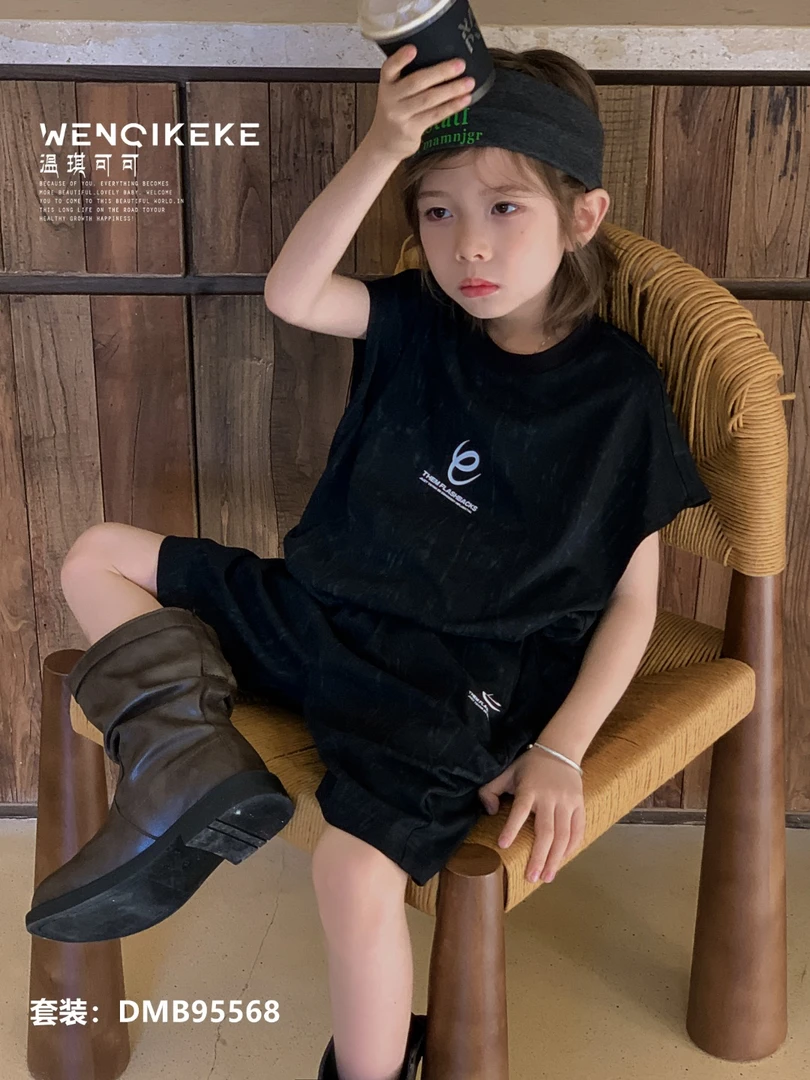 休闲风网红纯色韩版夏季休闲男套装中性宽松套头