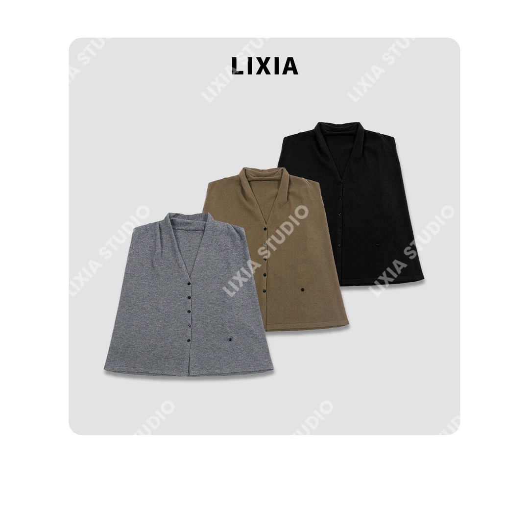 LIXIA【早秋恋歌】INS风设计感斜边扣设计纯羊毛针织衫马甲-D8817