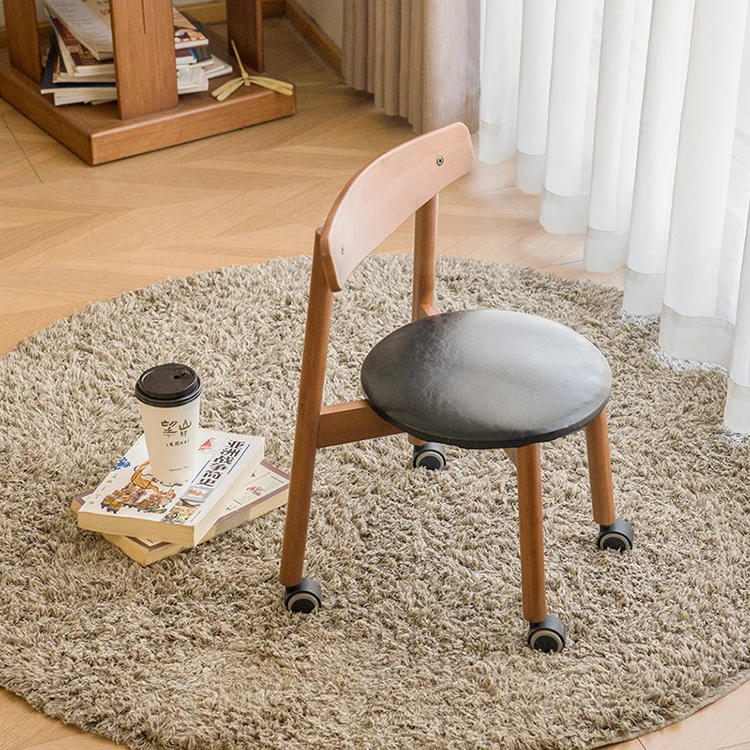 度庐家用靠背小椅子滑轮椅矮凳万向轮小凳儿童带轮子靠背懒人圆凳