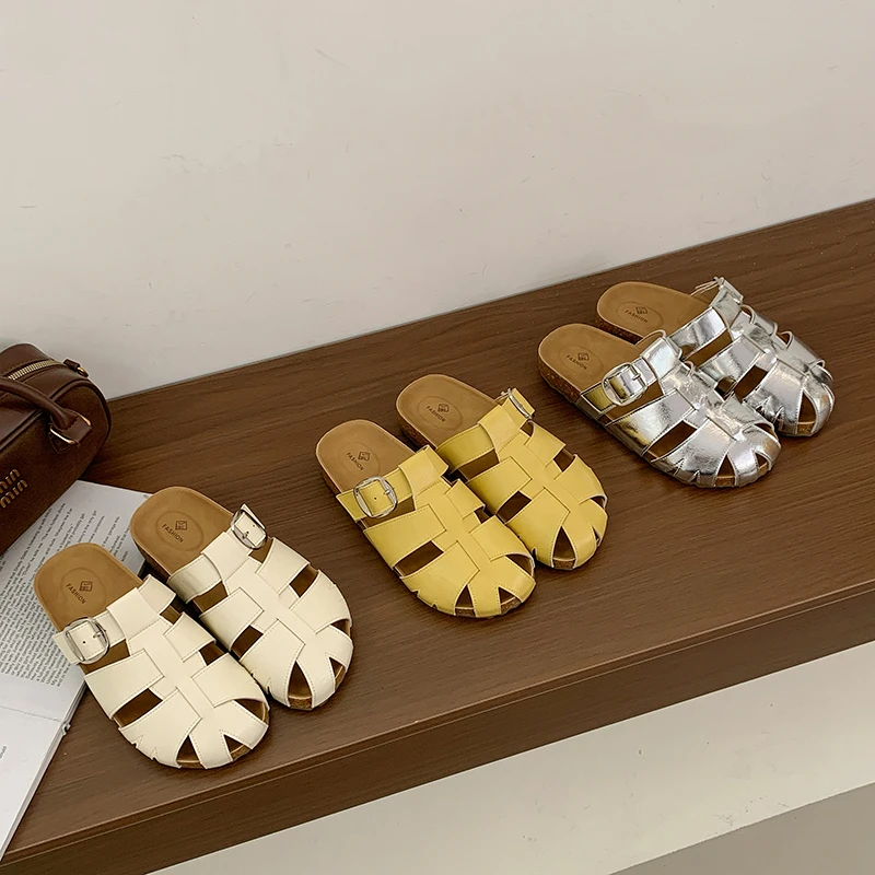 【升级版】编织镂空复古半托女2025夏季网红软底舒适外出博肯凉拖鞋