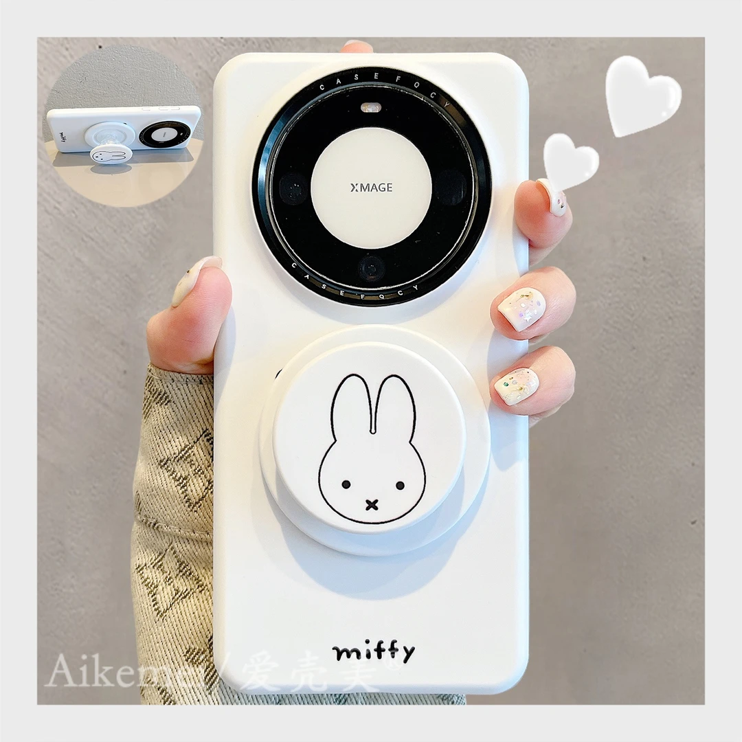 适用华为mate70pro+手机壳菲林英文mate60pro+米菲兔表情磁吸支架