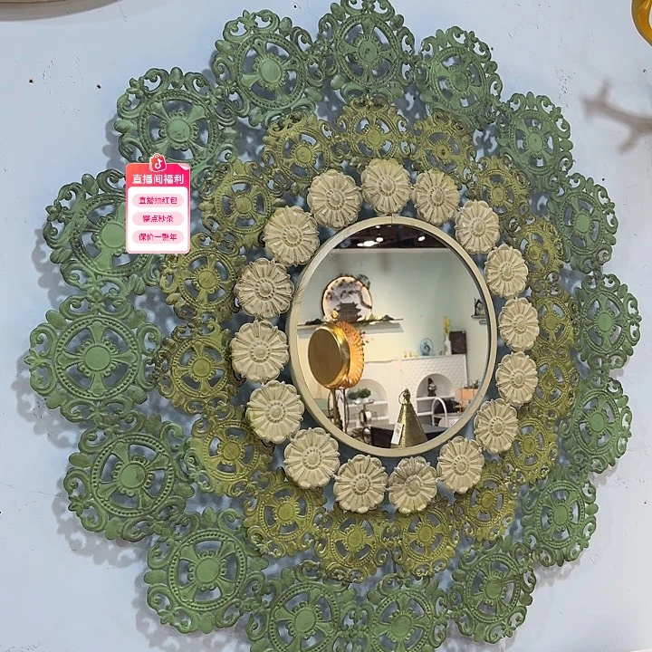 木铁艺花朵镜子挂墙