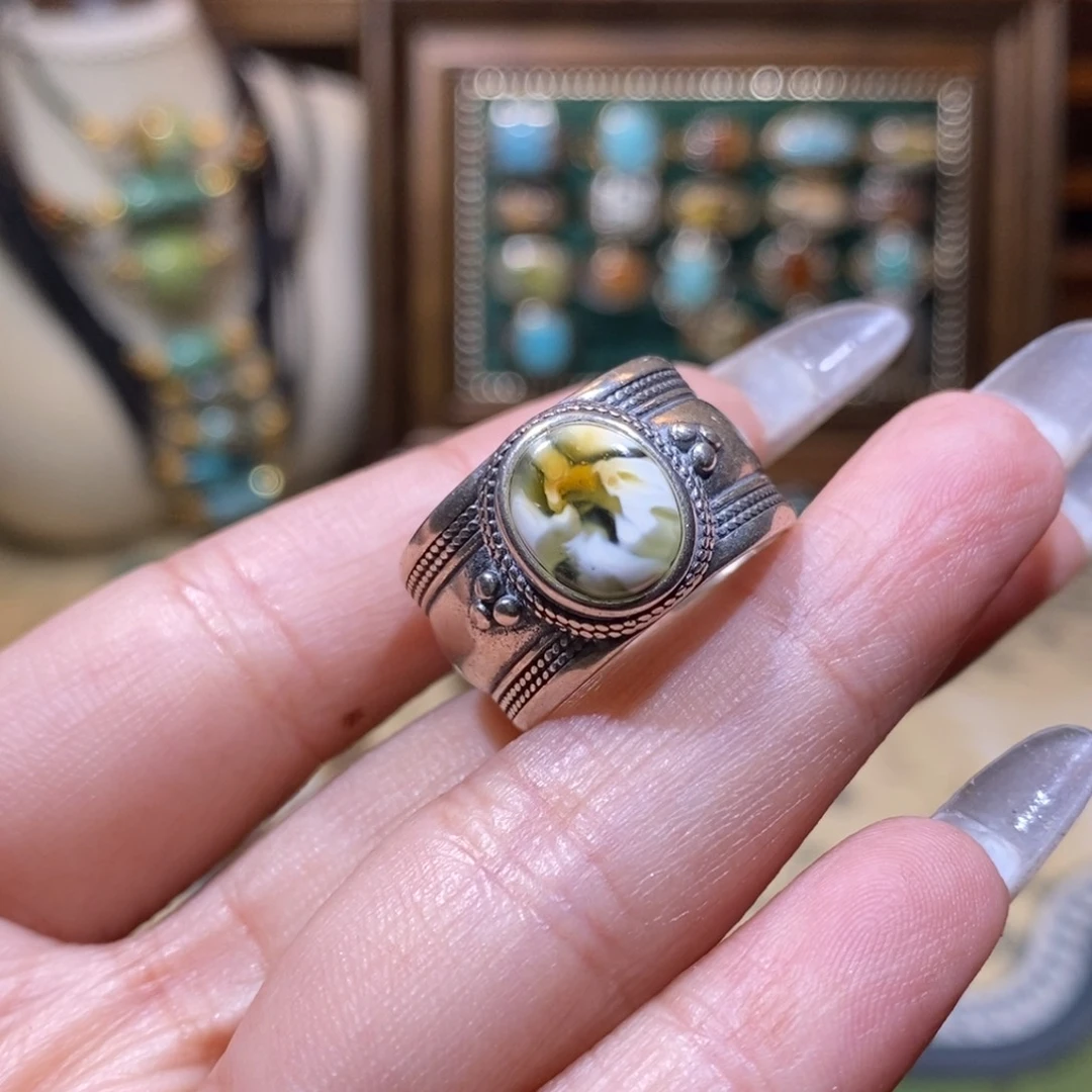 琥珀银S925镶嵌戒指s****n戒指