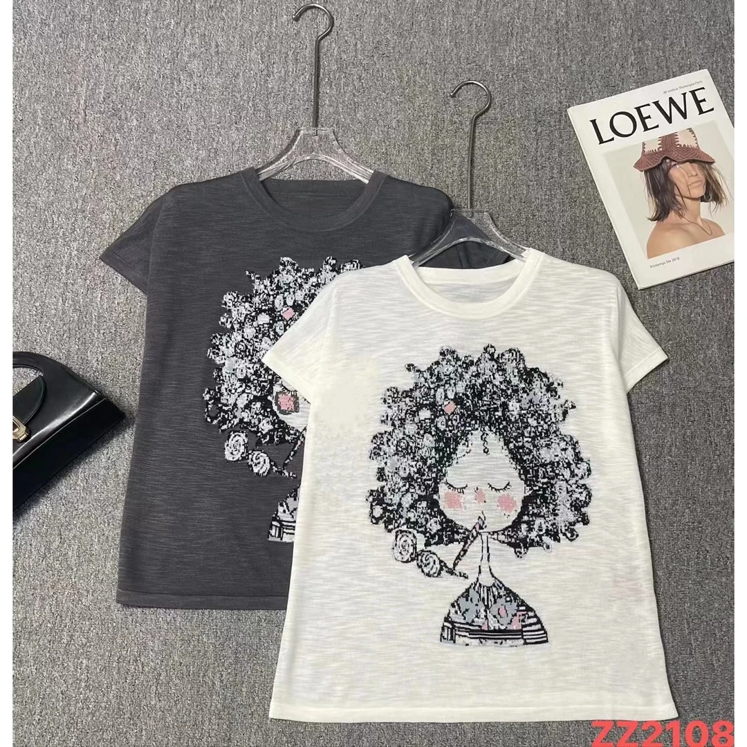 Mozch 人S超薄超软凉快抽象卷发美女提花趣味T恤2108