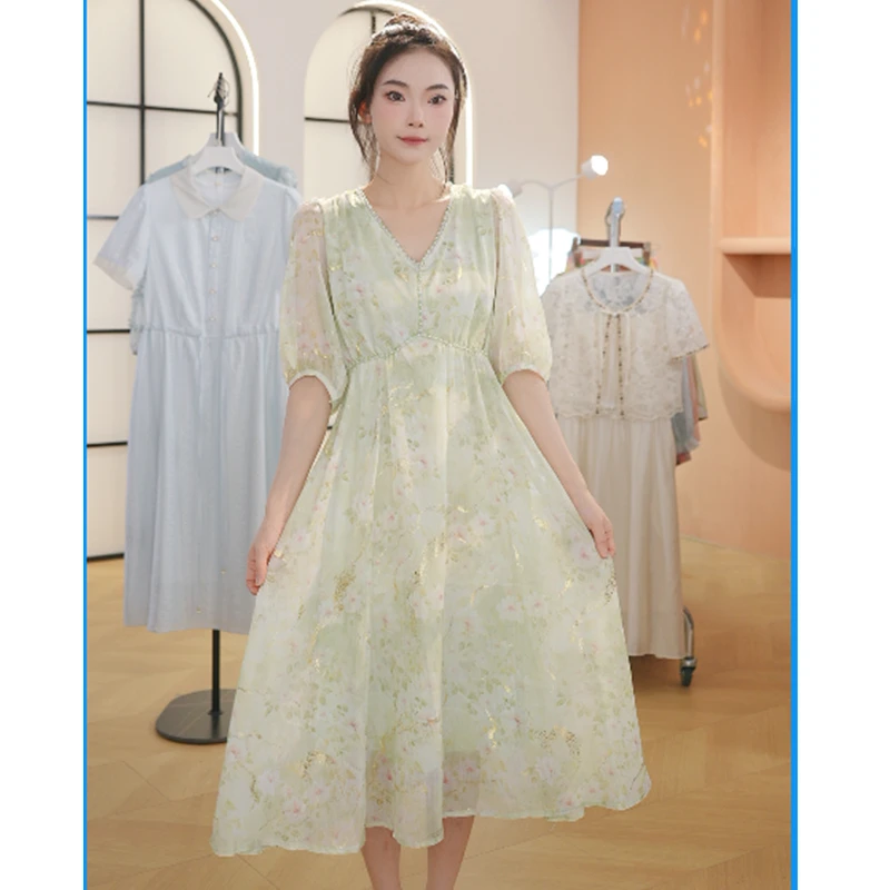 L585法式2025夏季新款连衣裙时尚气质显瘦洋气碎花收腰长裙裙子