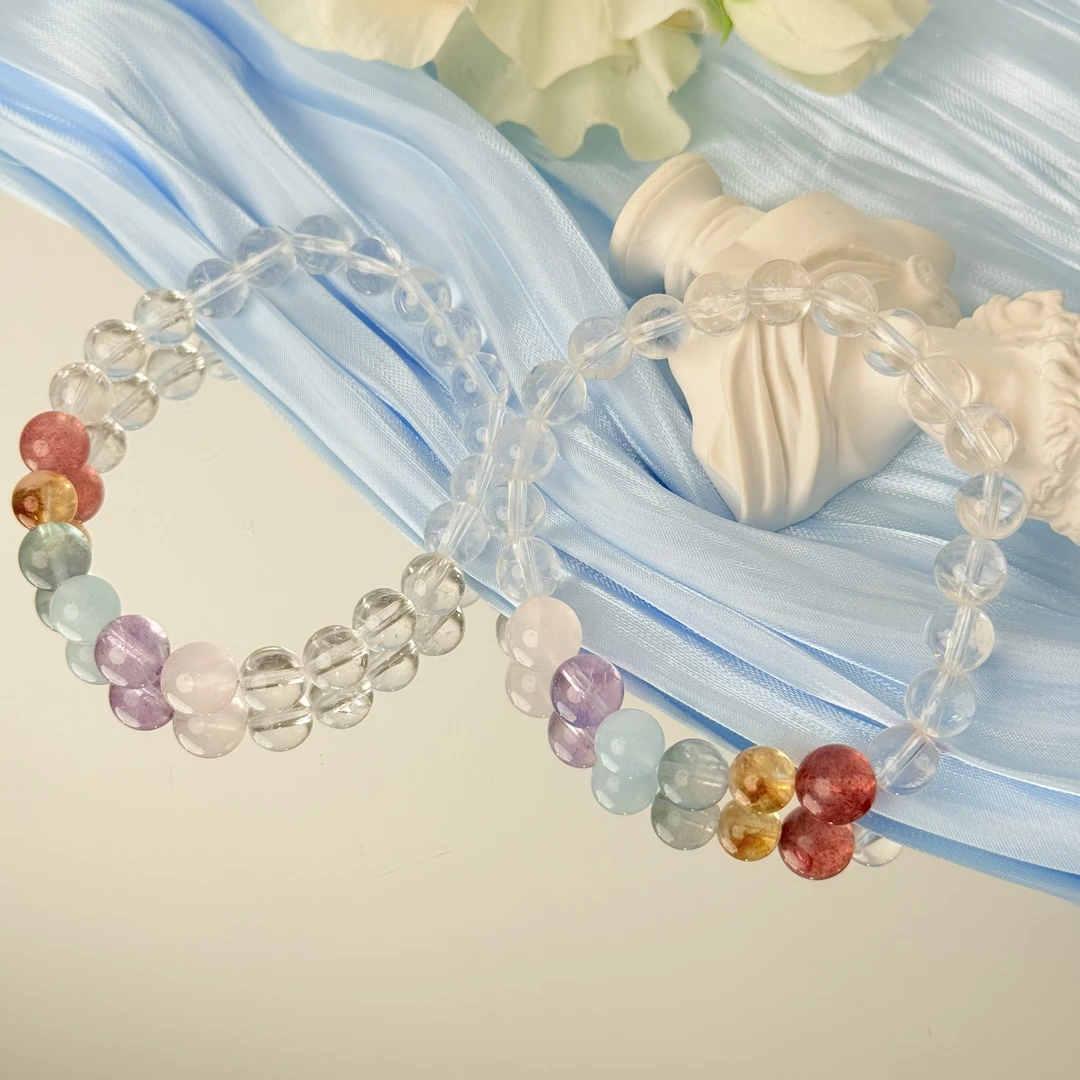 【春夏多宝】白水晶粉晶等手串7-8mm面小仙多样性发其一