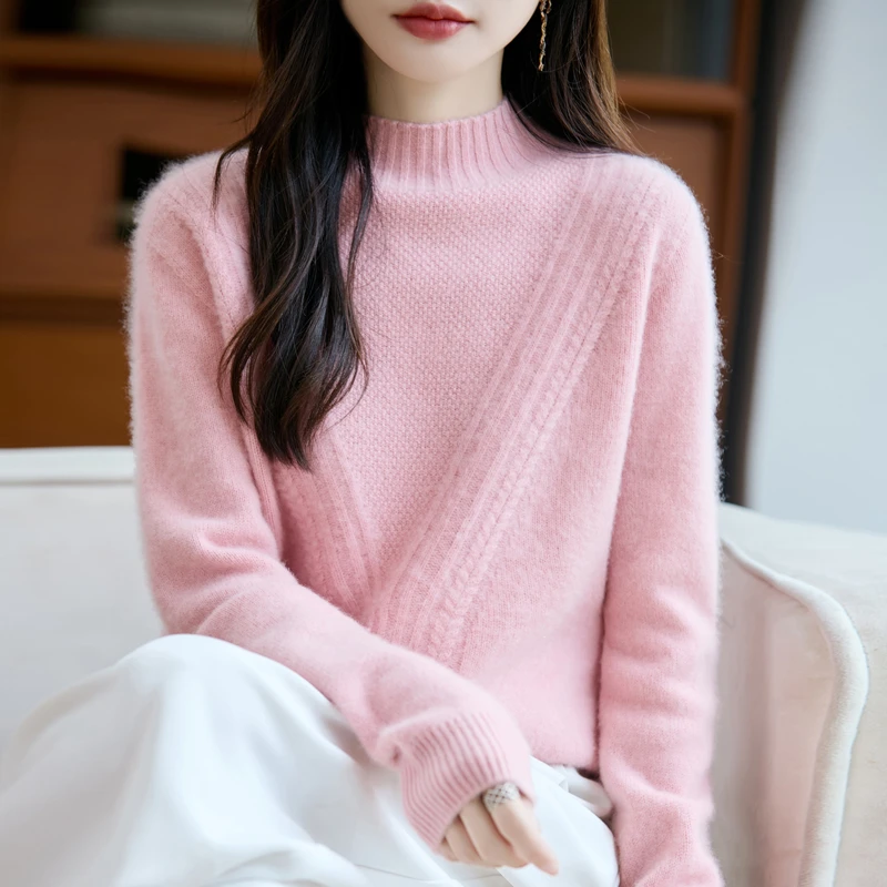 一线成衣女士半高领加厚套头毛衣针织打底衫百搭休闲秋冬新款上衣