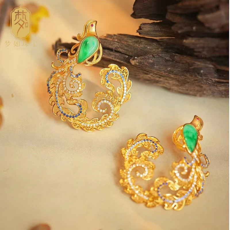 18k金翡翠凤凰耳坠ZS