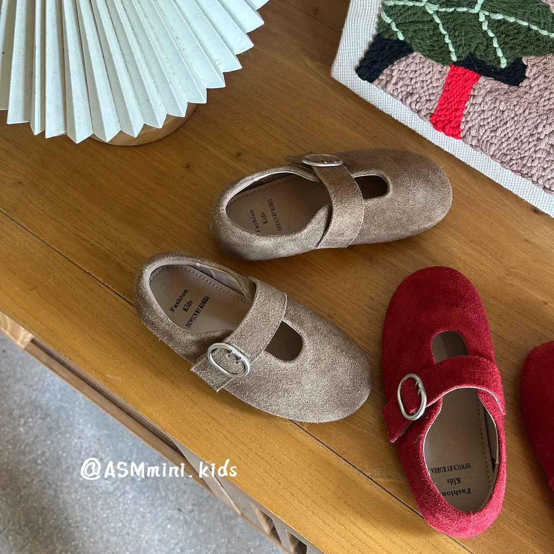 儿童皮鞋2025秋新款韩版女童一字扣玛丽珍鞋小女孩翻毛皮公主单鞋