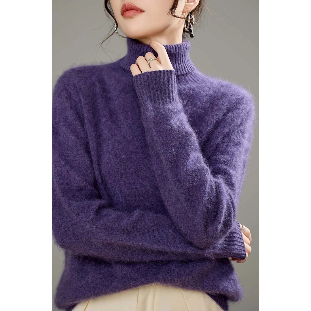 【直播爆款】羊绒衫女秋冬新款香芋紫色针织衫高领大码打底毛衣亲肤