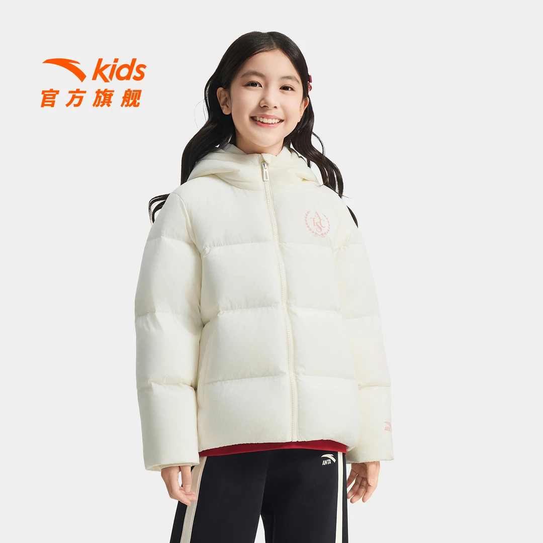 安踏儿童女大童羽绒服2025冬季新款舒适保暖青少年运动连帽面包服