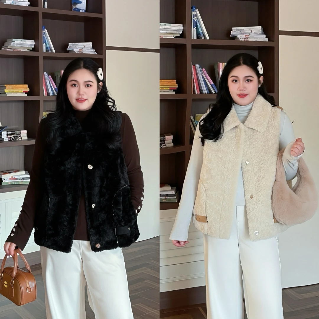 花契“荆棘月光”大码女装冬季显瘦200斤胖mm软糯马甲外套7967-F