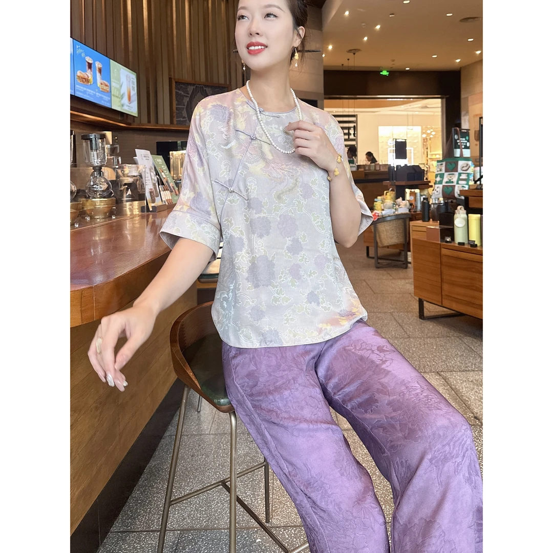 【深圳罗依】原创真丝衬衫女桑蚕丝宋锦花罗凤凰牡丹新中式气质上衣