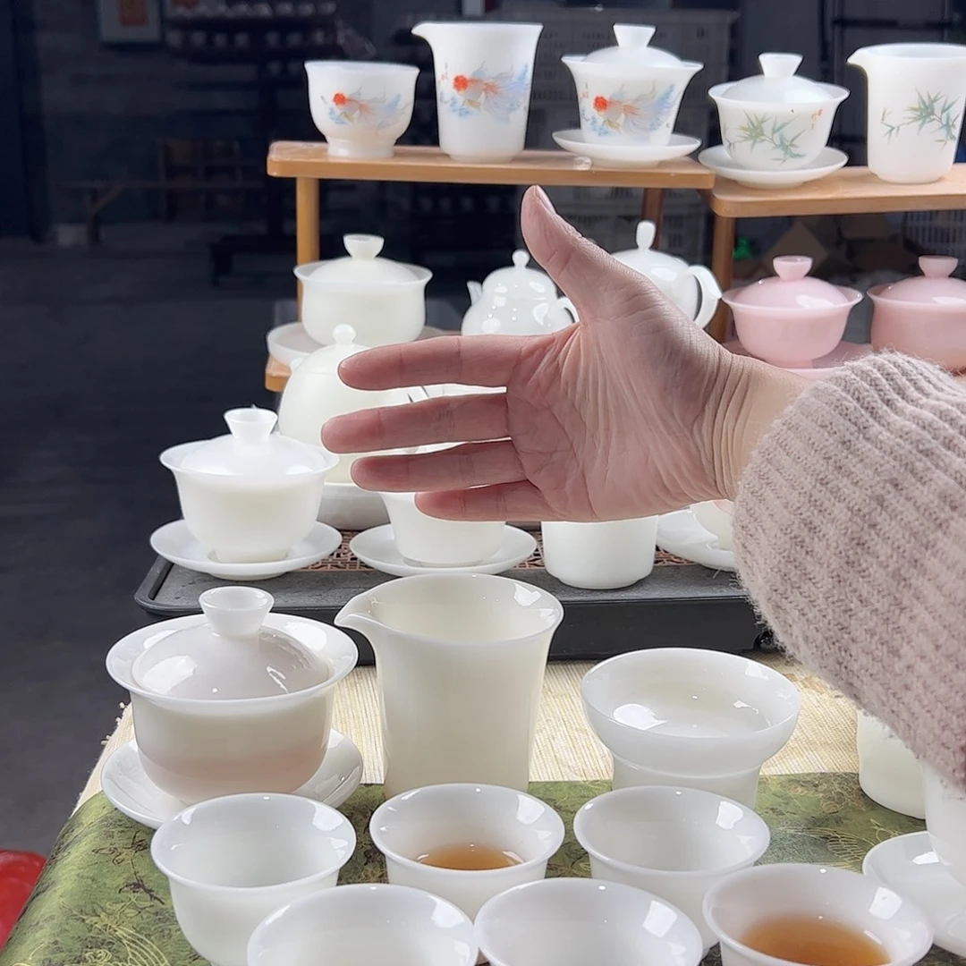 璞玉釉烧盖碗180ml茶海过滤组+6个60ml反口杯